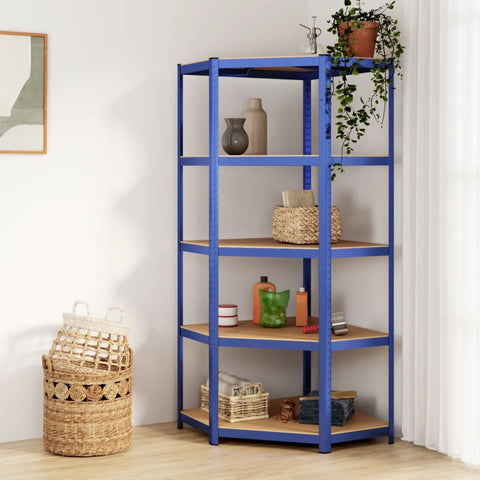 5-Layer Corner Shelf Blue Steel&Engineered Wood 152873