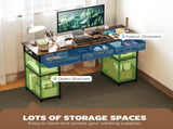 120cm Computer Desk with Power Outlets, Office Desk Study Table with Fabric Drawers and Storage T3398P343163