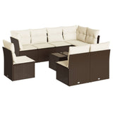 9 Piece Garden Sofa Set with Cushions Brown Poly Rattan 3217773