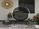 Rattan Egg Chair, Oversized Freestanding Garden Egg Chair with Thick Tufted Cushion, Headrest, Steel T3398P327961