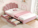 3ft Single Upholstered Bed with Adjustable Chic Petal Headboard, Soft Velvet Bed Frame with 2 N652P296621P