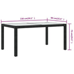 Garden Table 150x90x75 cm Tempered Glass and Poly Rattan Black 316705