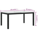Garden Table 150x90x75 cm Tempered Glass and Poly Rattan Black 316705