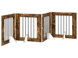 Dog Gate with Stands 4 pcs Smoked Oak 60 x 80 cm 892099