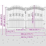 Fence Gate with Spear Top with Lock Grey 305 x 175 cm Steel 42009046