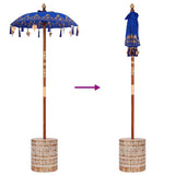 Parasol with Base Blue, Brown 250 cm Cotton, Wood 3356911