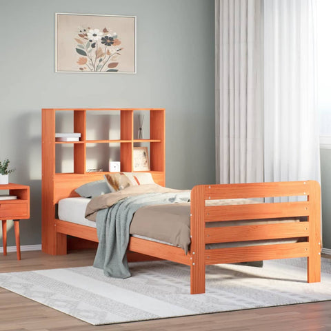 ZNTS Bed Frame without Mattress Wax Brown 90x190 cm Single Solid Wood Pine 3309943