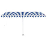 ZNTS Freestanding Manual Retractable Awning 400x350 cm Blue/White 3069616
