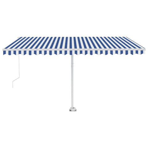 ZNTS Freestanding Manual Retractable Awning 450x350 cm Blue/White 3069636