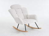 Soft Teddy Fabric Tufted Upholstered Rocking Chair Padded Seat with Headrest For Living Room W1397P227837