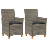 Garden Chairs with Cushions 2 pcs Grey Poly Rattan&Solid Wood 368718