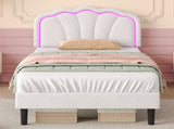 3ft Single Upholstered Bed with LED Adjustable Shell Shape Headboard, Soft Velvet Bed Frame with N652P242015W