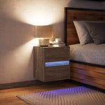 ZNTS Wall-mounted Bedside Cabinet with LED Lights Brown Oak 3307973