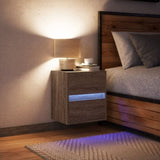 ZNTS Wall-mounted Bedside Cabinet with LED Lights Brown Oak 3307973