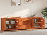 Sideboard with Drawer 3 pcs Wax Brown Solid Pine Wood 3424977