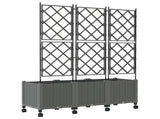 Garden Planter with Trellis&Wheels 3 pcs Light Grey PP 3423079