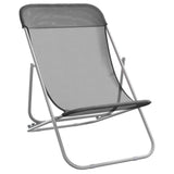 Folding Beach Chairs 2 pcs Grey Textilene&Powder-coated Steel 360190