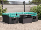 7 Piece Garden Sofa Set with Cushions Black Poly Rattan Acacia 3326428
