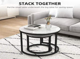 Glass Coffee Table Set of 2, Round Nest of Tables with Marble-Effect Tempered Glass Tabletop and T3398P344259