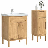 Bathroom Furniture Set FLORO 2 pcs Wax Brown Solid Pine Wood 3385879