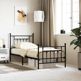 Bed Frame Black Steel Single Bed Frame Rectangular Industrial 353548