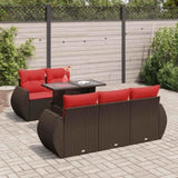 6 Piece Garden Sofa Set with Cushions Brown Poly Rattan Acacia 3326575