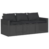 2 Piece Garden Dining Set with Cushions Black Poly Rattan 366329