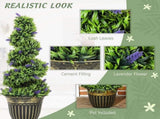 Set of 2 Decorative Artificial, Boxwood Spiral Topiary Tree with Lavender and Pot, Fake T3398P342966