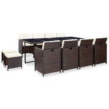 13 Piece Outdoor Dining Set with Cushions Poly Rattan Brown 42603