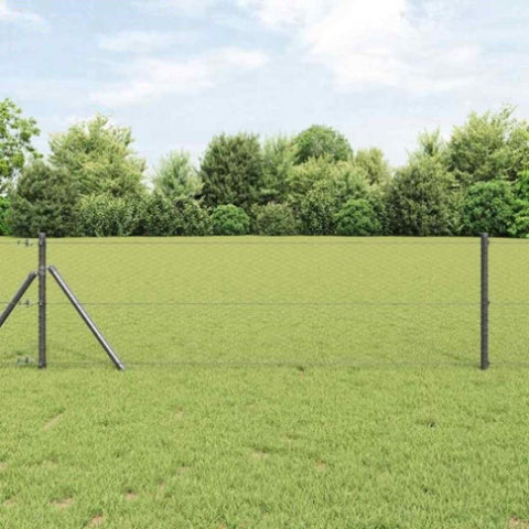 Fence with Posts Grey 0.6 x 10 m PVC-coated steel 3352770