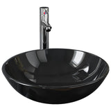 Bathroom Sink with Tap and Push Drain Black Tempered Glass 3098453