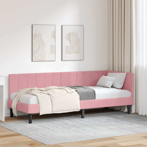 Corner Bed Frame with Headboard Pink 80 x 200 cm Velvet 42016331