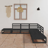 7 Piece Garden Lounge Set Black Solid Wood Pine 3075508