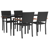 5 Piece Garden Dining Set Black Poly Rattan 3156684