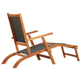 Deck Chair Black Acacia wood Standard Ergonomic Deck Chair 45958
