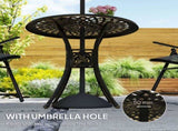 78 cm Round Garden Dining Table with Parasol Hole Antique Cast Aluminium Outdoor Table Only, Bronze T3398P328061