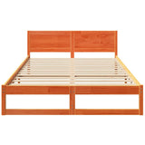 Bed Frame with Headboard Wax Brown 160 x 200 cm Solid Pine Wood 873267