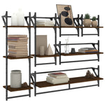 ZNTS 6 Piece Wall Shelf Set with Bars Brown Oak Engineered Wood 836272