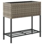 ZNTS Garden Planter with Shelf Grey Poly Rattan 366389