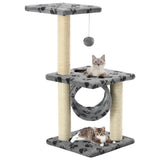 Cat Tree with Sisal Scratching Posts 65 cm Grey Paw Print 170547