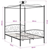 Canopy Bed Frame without Mattress Black Metal 180x200 cm Super King 284479