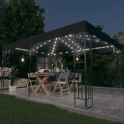 ZNTS Gazebo with Double Roof&LED String Lights 3x4m Anthracite 3070299