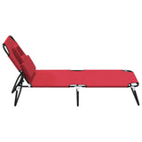 ZNTS Folding Sun Lounger Red Oxford Fabric&Powder-coated Steel 360177