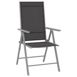 Dining Set Black, Silver, Light Grey Aluminium, Textilene, Glass 3070646
