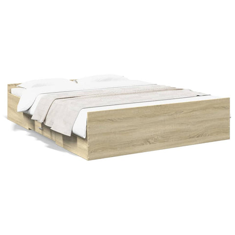 ZNTS Bed Frame with Drawers Sonoma Oak 150x200 cm King Size Engineered Wood 3280288