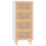 Sideboard White Engineered wood, solid pinewood, natural rattan 345642
