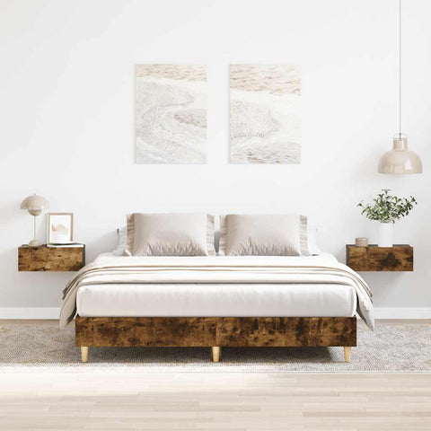 Bed Frame No Mattress Smoked Oak 150x200 cm King Size Engineered Wood 3328712