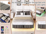4ft6 Double Floating Bed Frame with Hydraulic Under-bed Storage & Smart RGB LED Lights, No Headboard N652P422490G