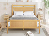 Wooden bed, 4ft6 double bed 135190cm, MDF with rattan paper, Sturdy bed slats, PineMDFPlywood, N604P353108N