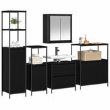 Bathroom Furniture Set with Shelf 5 pcs Black Engineered wood 3328369